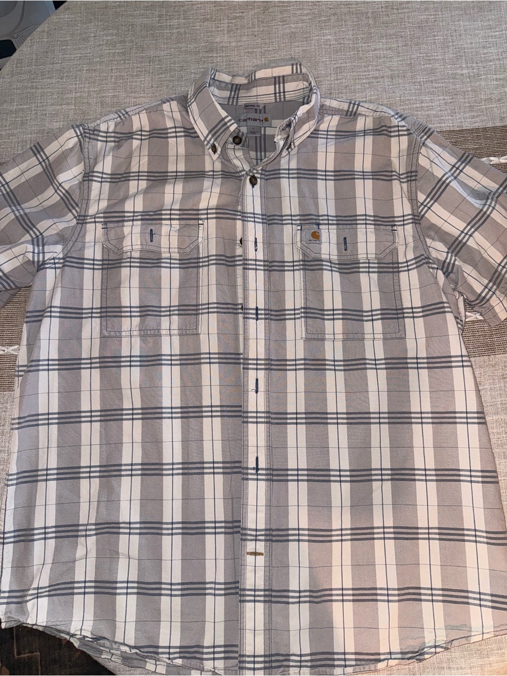 Carhartt Men’s Plaid Button-Down Shirt in Gray and Cream
